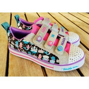 Skechers Twinkle Lite Big Girl Life is Magic Hook & Loop Closure Shoes Size 3.5